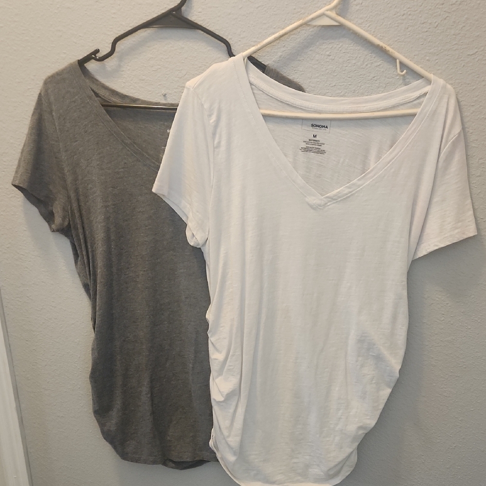 2 Sonoma V-Neck Short Sleeve Maternity Tees - Charcoal and Ivory